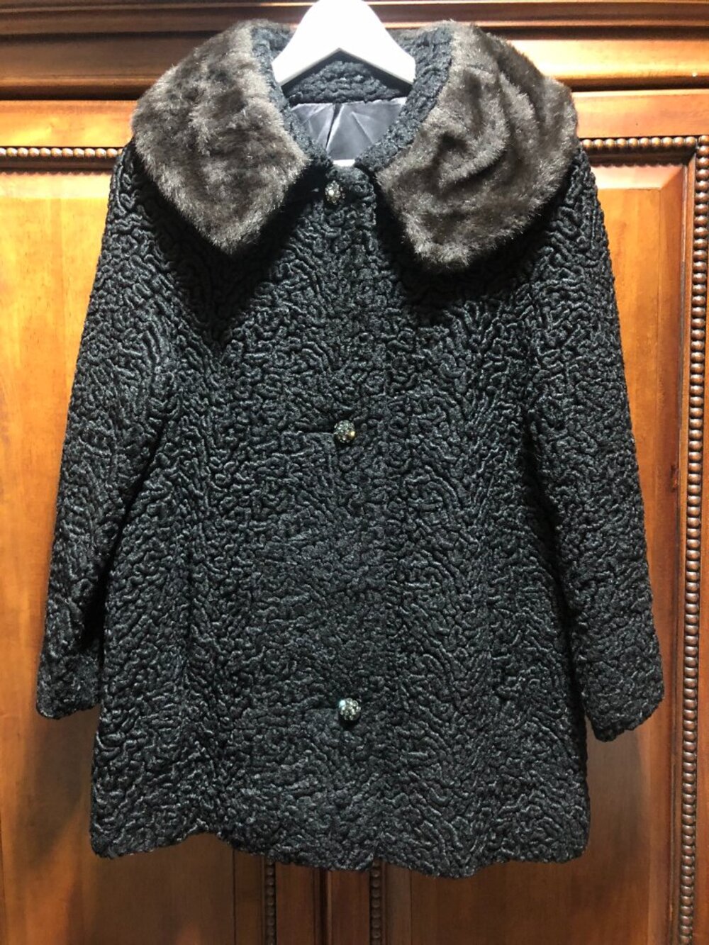VTG 50s 60s Genuine Miracurl Persian Lamb Faux Coat Mink Fur Collar Rhinestone B